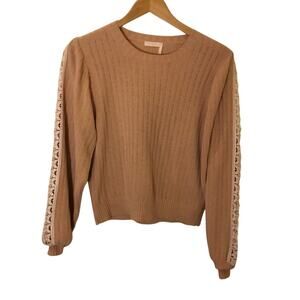 See by Chloe Cameo Rose Wool blend Lace inset Balloon sleeve Sweater $325 Xs